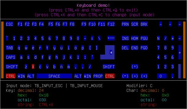 termbox2 keyboard demo